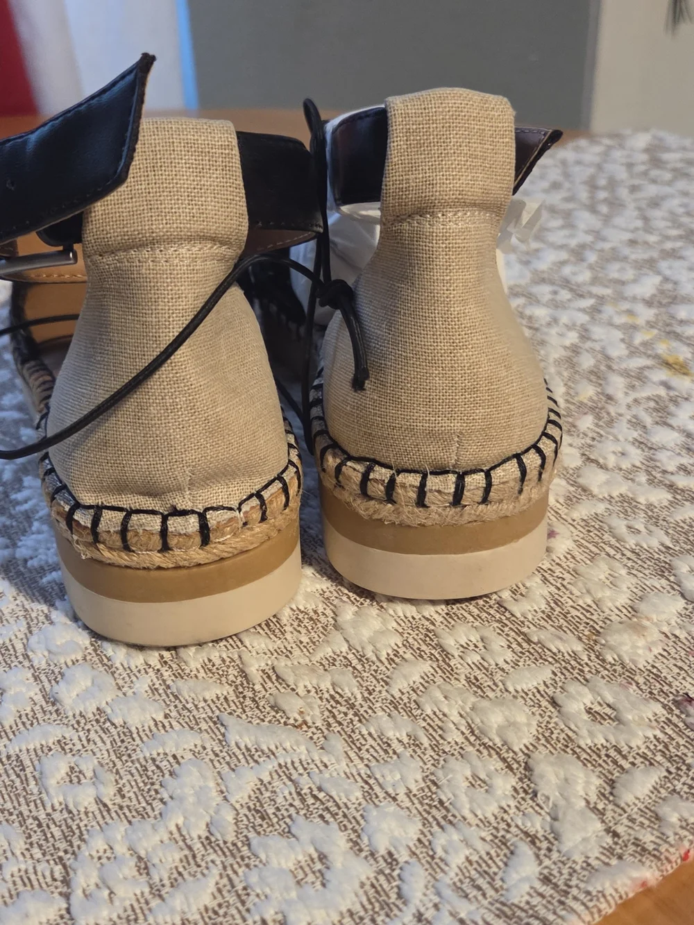 Black Woven Espadrille Ankle-Strap Sandals